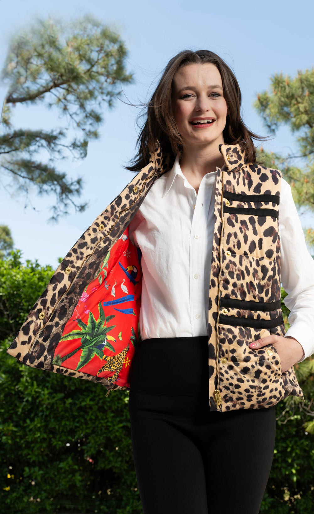 Dizzy-Lizzie Rosey Vest in Cheetah Print available at Barbara Katz