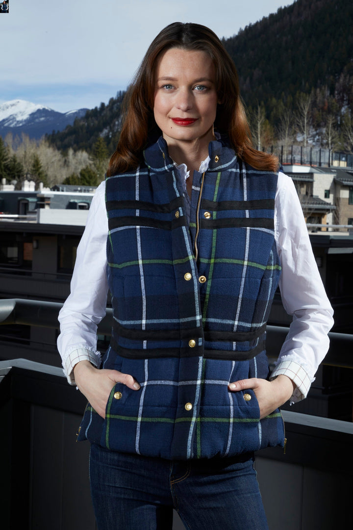 Dizzy-Lizzie Rosey Vest - Indigo Yarndyed Flannel Plaid available at Barbara Katz