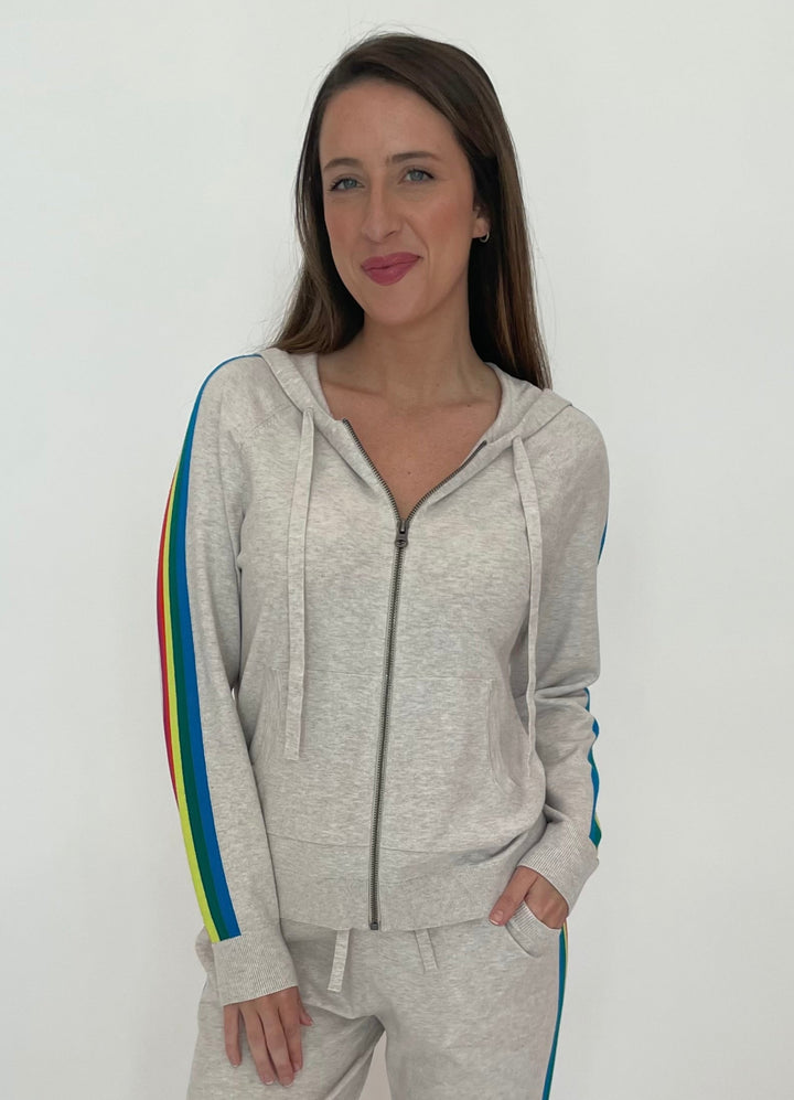 J Society Striped Sleeve Zip Hoodie in Flax available at Barbara Katz