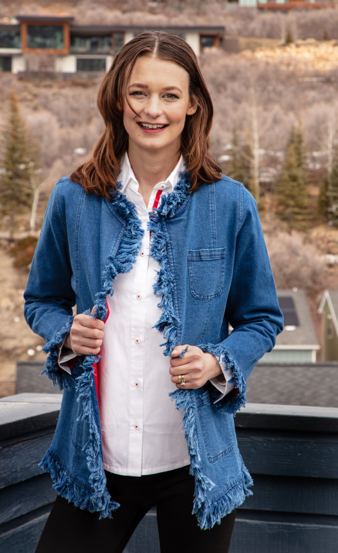 Dizzy-Lizzie Fringed Denim Jacket available at Barbara Katz