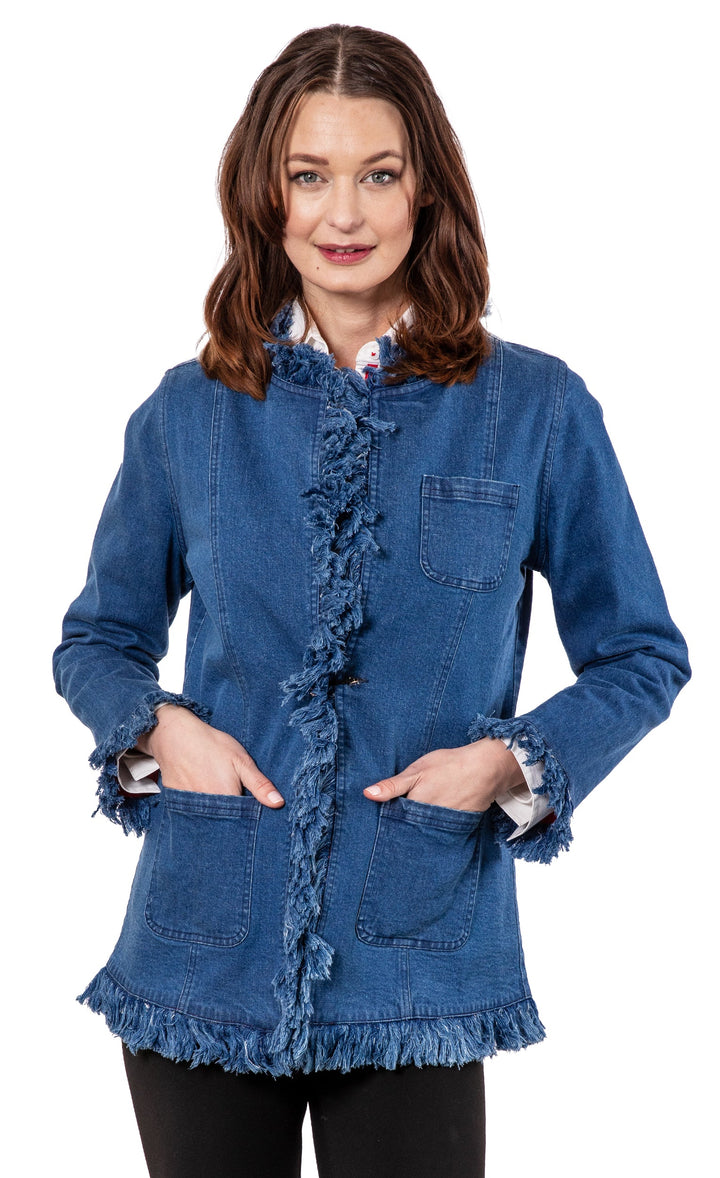 Dizzy-Lizzie Fringed Denim Jacket available at Barbara Katz
