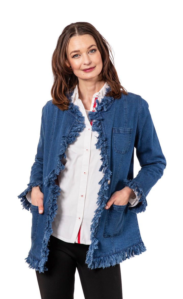 Dizzy-Lizzie Fringed Denim Jacket available at Barbara Katz