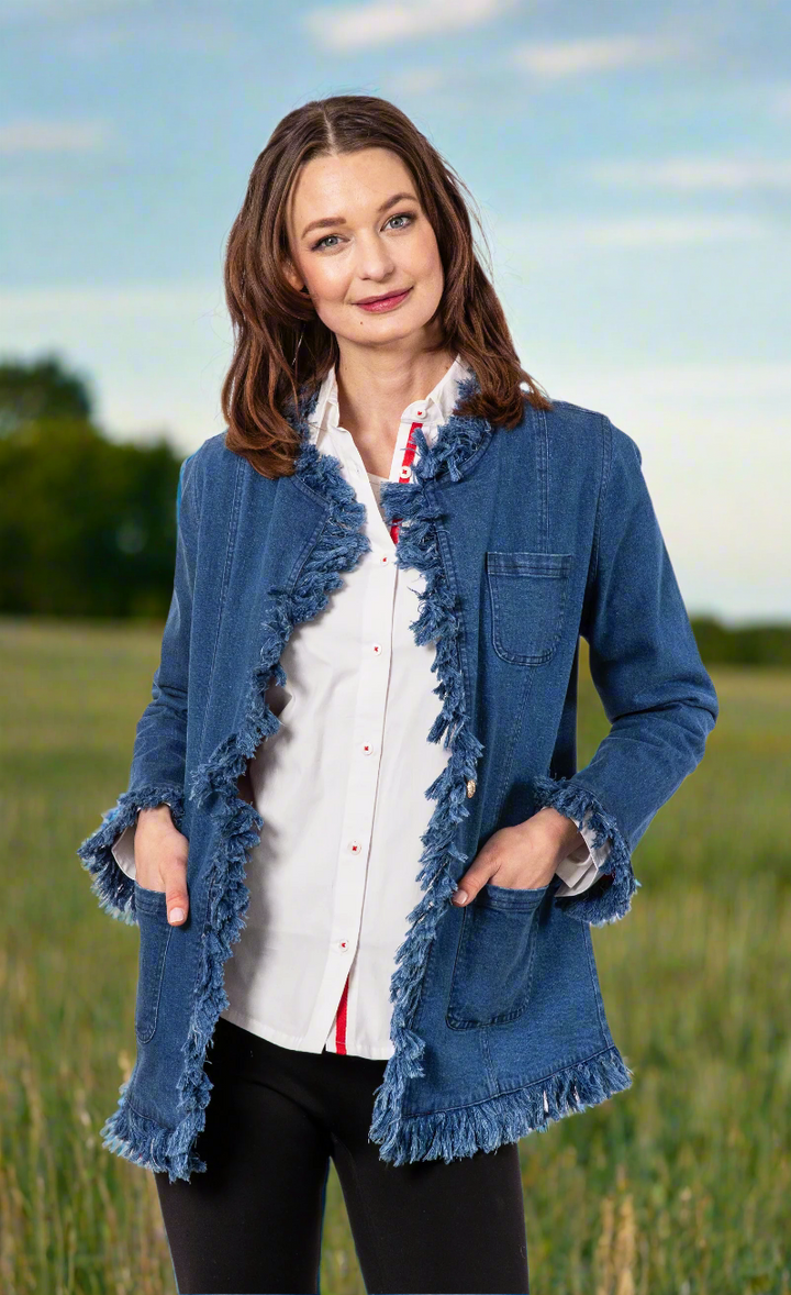 Dizzy-Lizzie Fringed Denim Jacket available at Barbara Katz