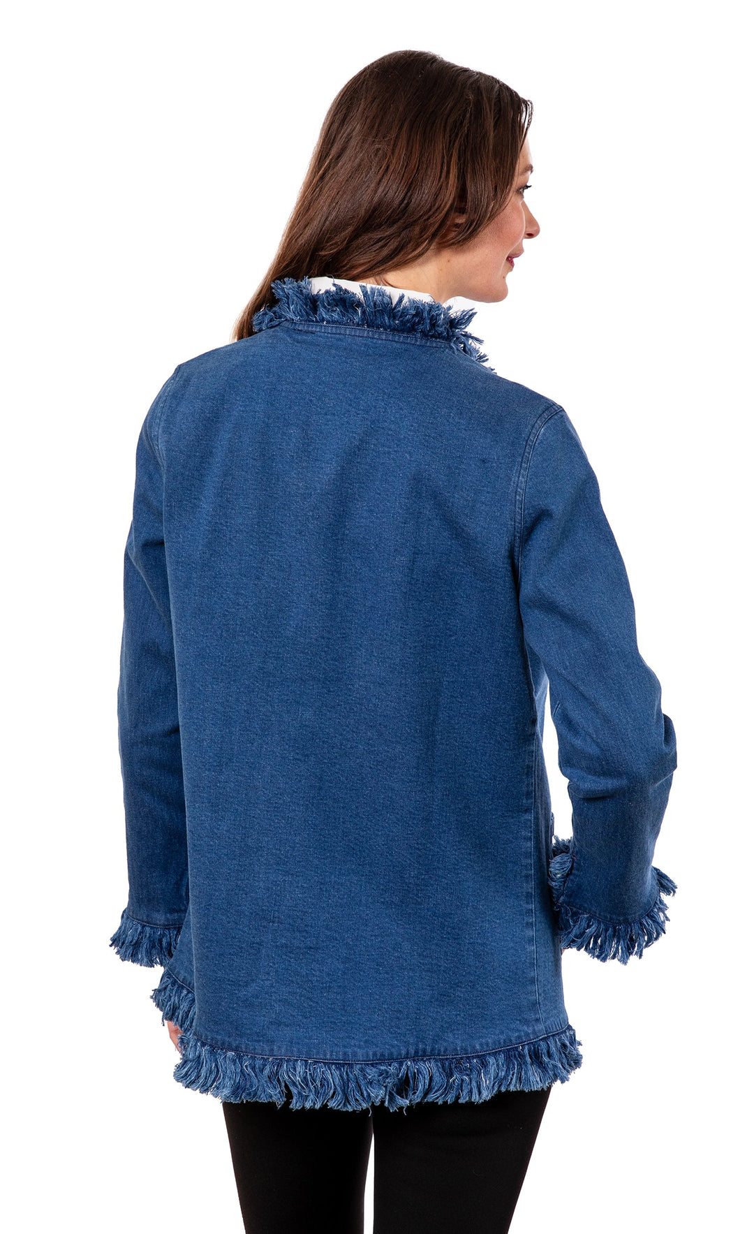 Dizzy-Lizzie Fringed Denim Jacket available at Barbara Katz