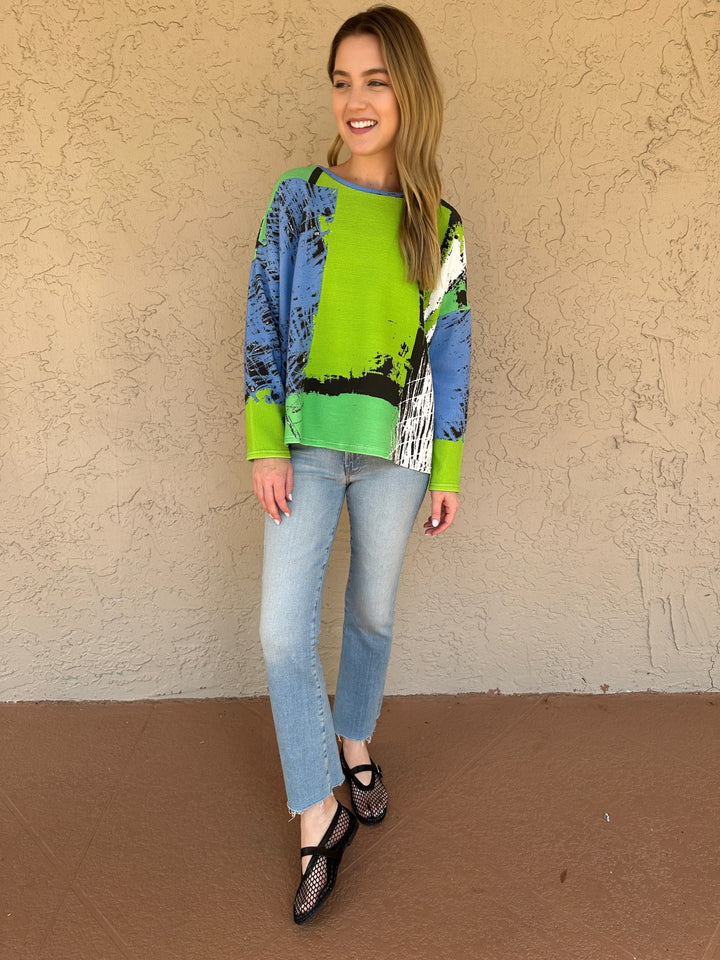 Andrea Geer Thermal Knit Crop Boxy Top - Blue/Green