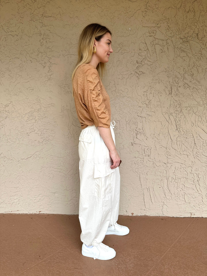 Stateside Supima Slub Mixed Media Dolman Top - Teddy