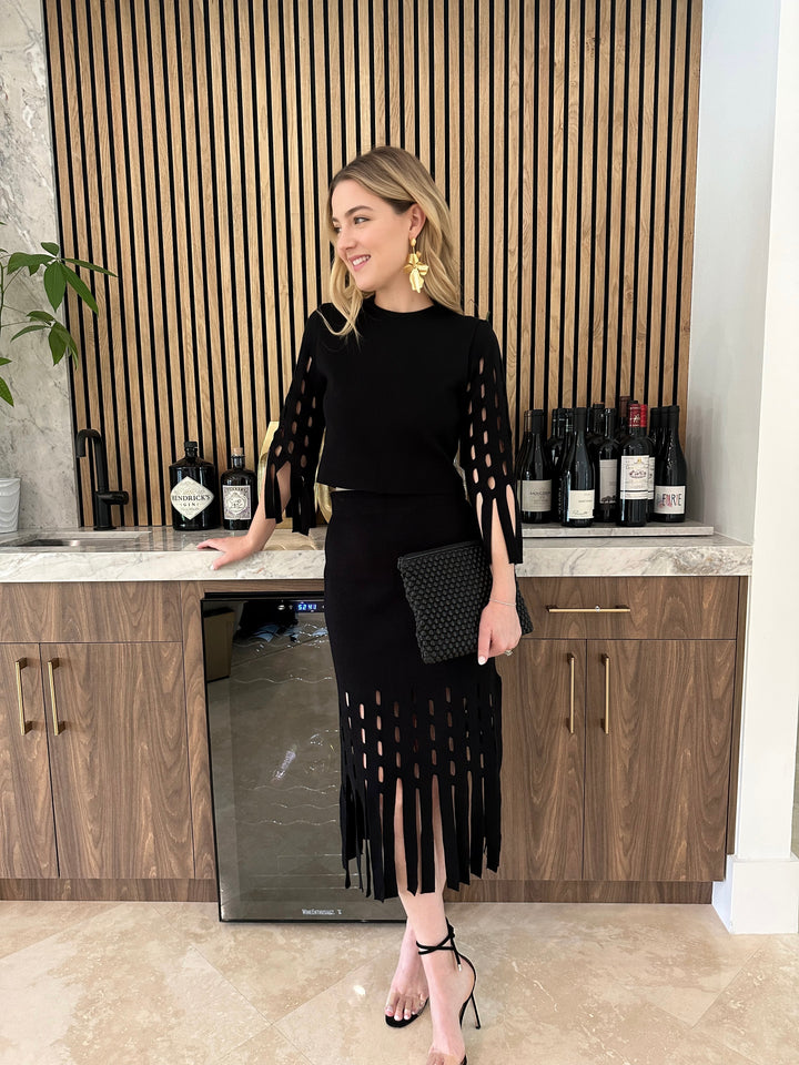 Maria Pavan Cut Out Fringe Knit Skirt