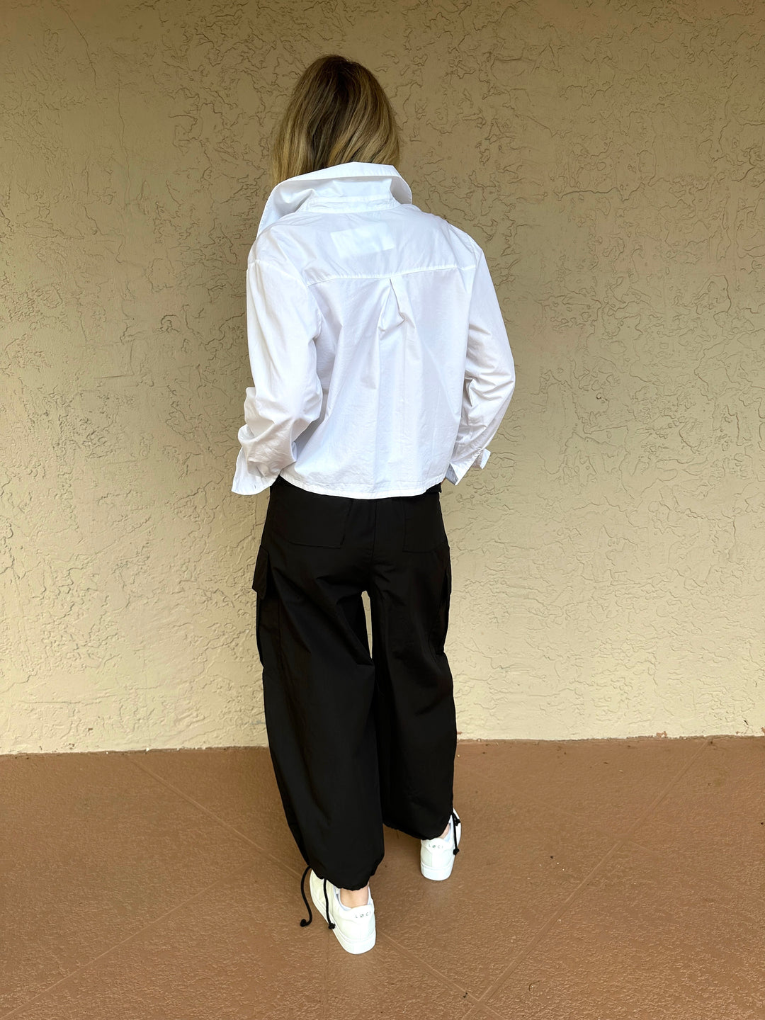 Stateside Structured Poplin Drawstring Cargo Pant - Black