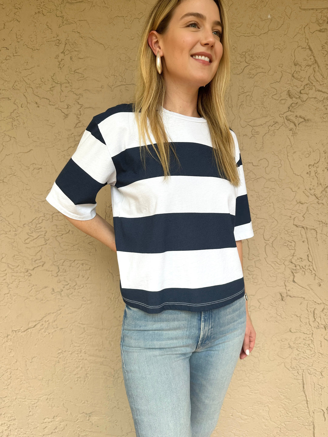 Stateside Wide Rugby Stripe Boyfriend Tee