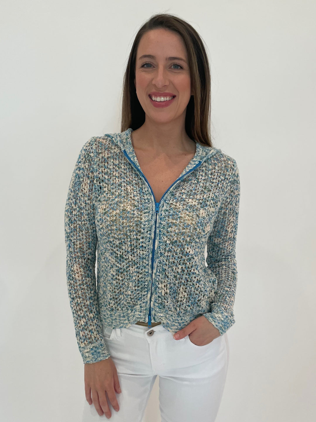 Peace of Cloth April Zip-Up Mesh Hoodie in Splash available at Barbara Katz