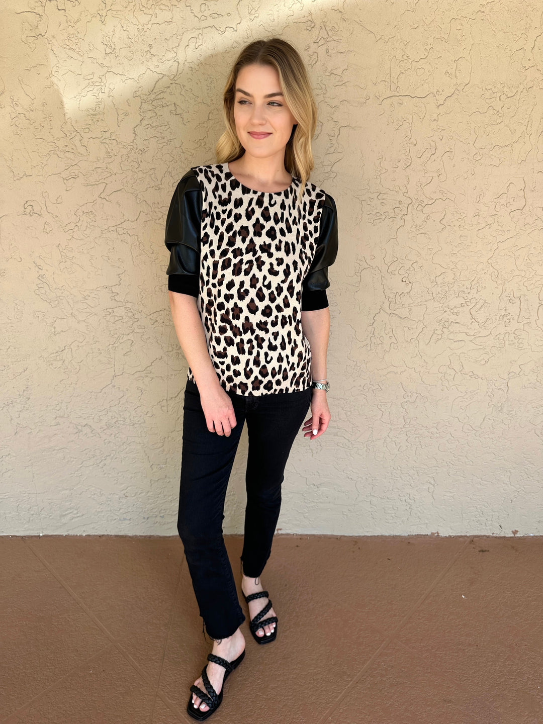 J Society Vegan Leather Cheetah Sweater - Oat