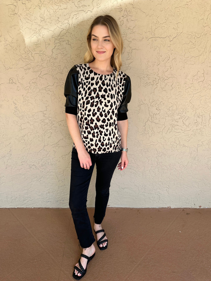 J Society Vegan Leather Cheetah Sweater - Oat