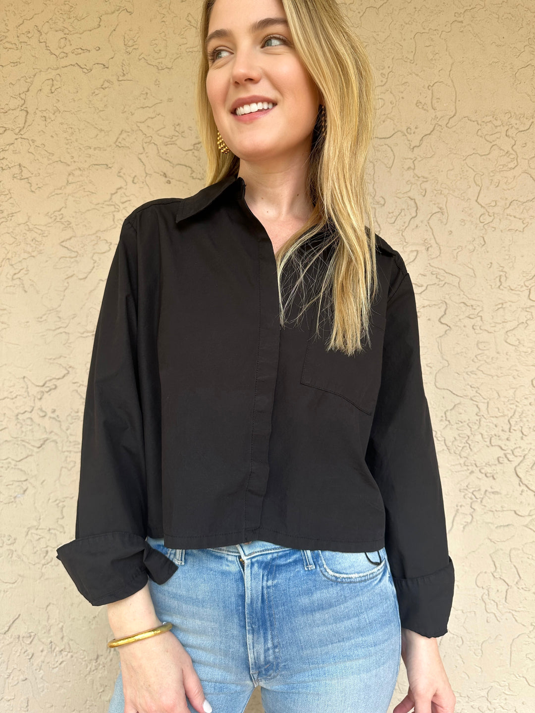 Stateside Structured Poplin Pocket Shirt - Black