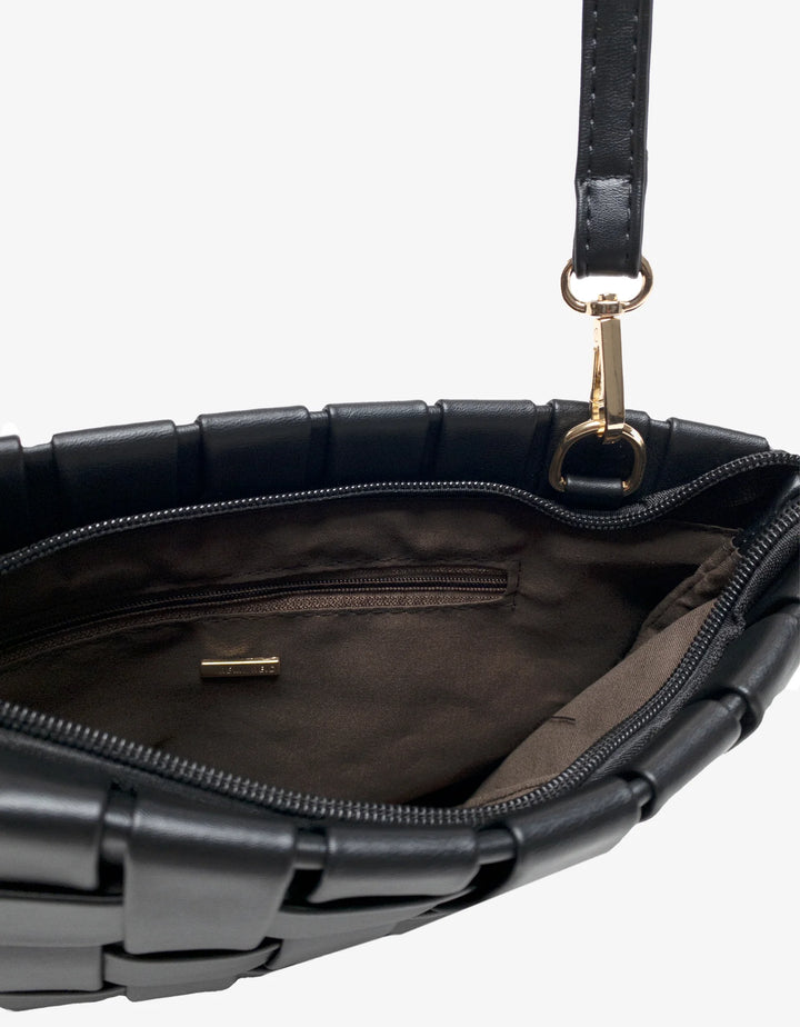 BK Handbags Lindy Large Woven Clutch Bag in Black available at Barbara Katz