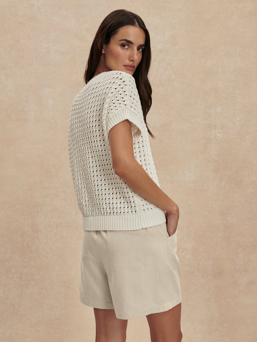 Varley Denny Knit Top in Snow White available at Barbara Katz
