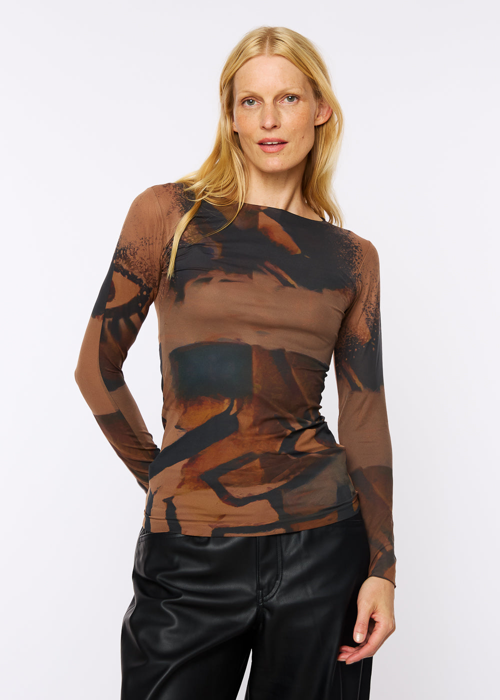 AMB Peekaboo Raw Edge Second Skin Top in Cocoa Brown available at Barbara Katz