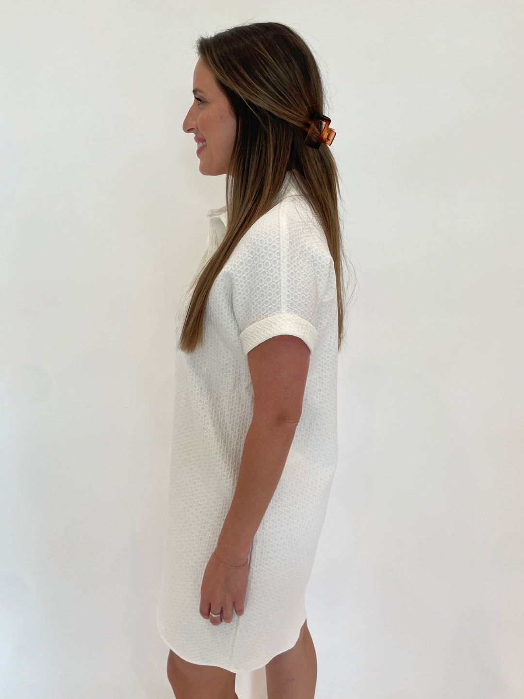 Peace of Cloth Kyle Jacquard Short Sleeve Dress in Chalk available at Barbara Katz
