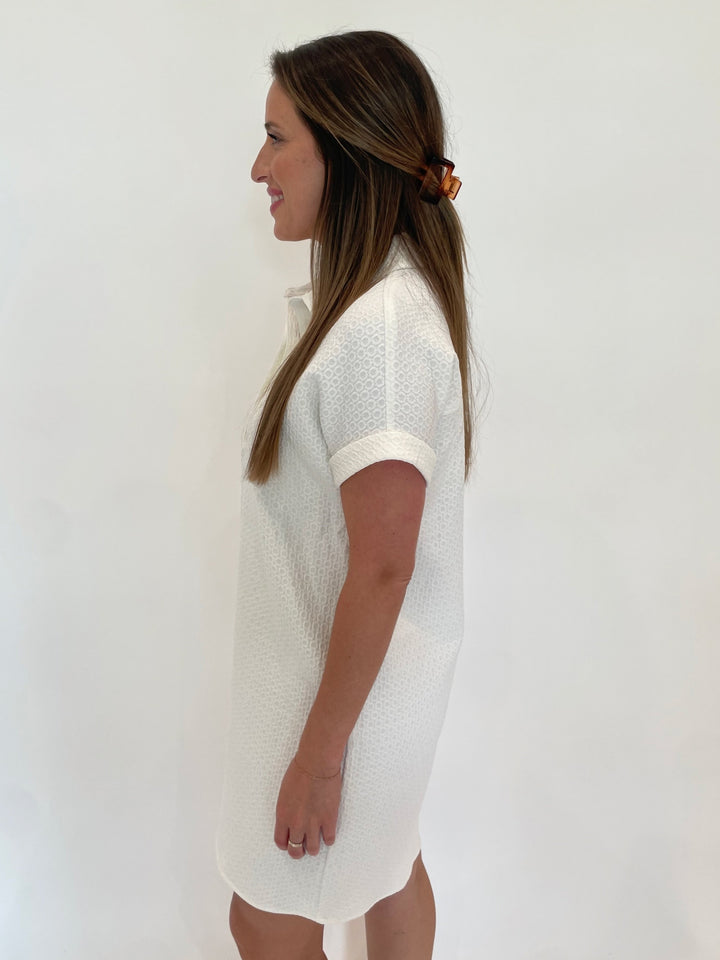 Peace of Cloth Kyle Jacquard Short Sleeve Dress in Chalk available at Barbara Katz