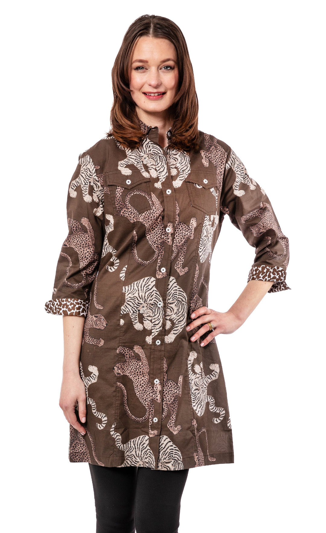 Dizzy-Lizzie Sag Harbor Dress - Grey Tigers Print available at Barbara Katz
