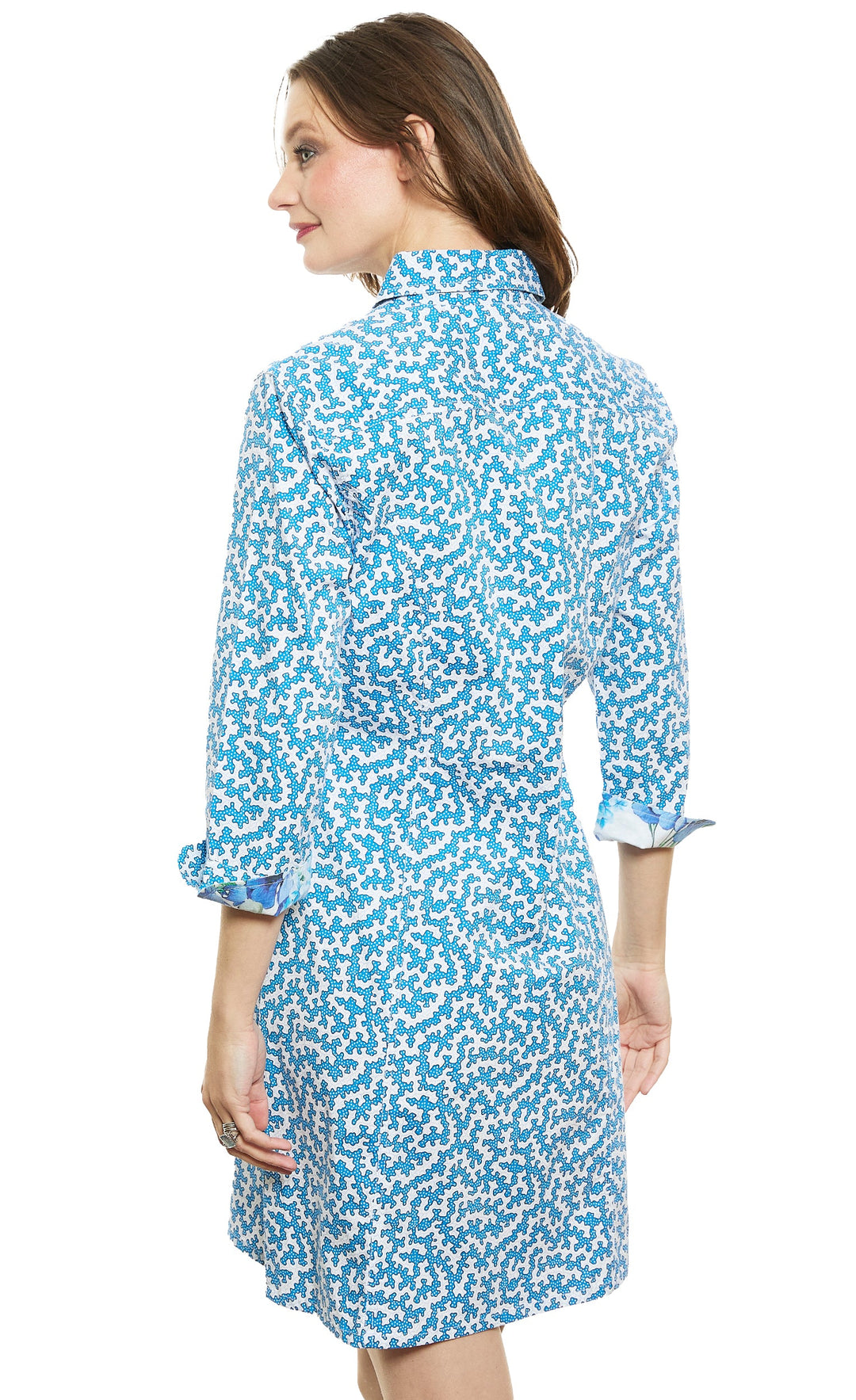 Dizzy-Lizzie Sag Harbor Dress in Blue & Pink Coral Print available at Barbara Katz