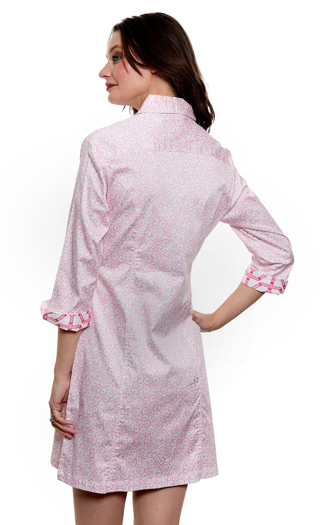 Dizzy-Lizzie Sag Harbor Dress - Pink White Geo Print available at Barbara Katz