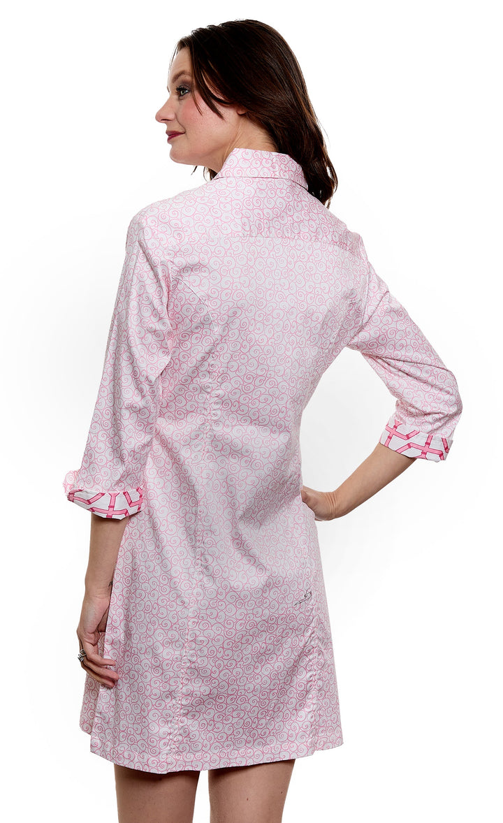 Dizzy-Lizzie Sag Harbor Dress - Pink White Geo Print available at Barbara Katz