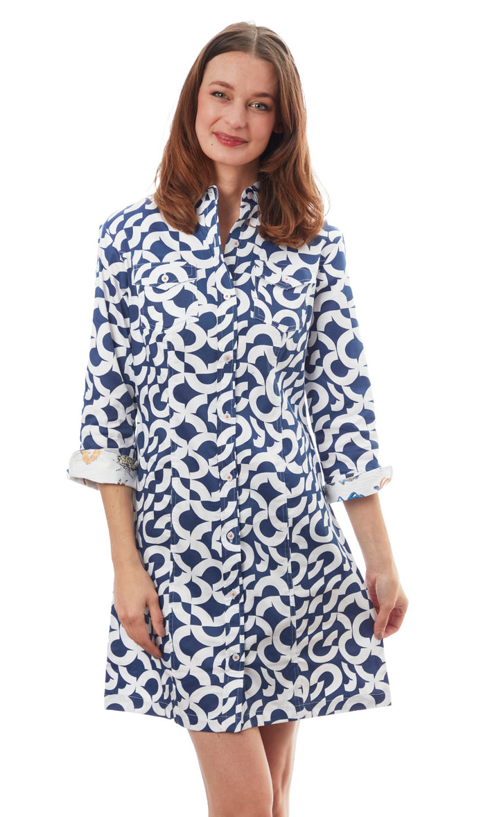 Dizzy-Lizzie Sag Harbor Dress - Navy White Broken Circle available at Barbara Katz
