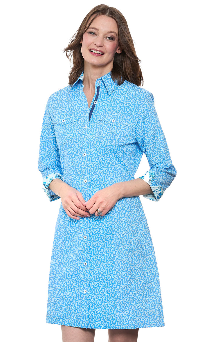 Dizzy-Lizzie Sag Harbor Dress - Blue Coral Print available at Barbara Katz
