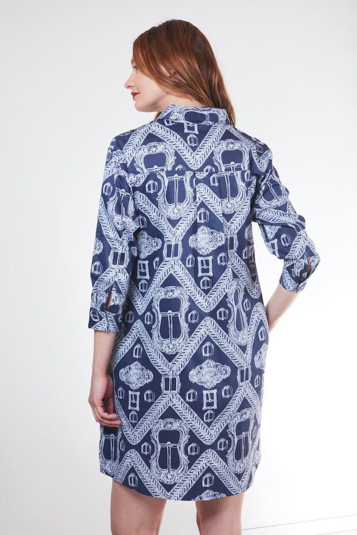 Dizzy-Lizzie Chatham Dress - Navy Ground Buckle Print available at Barbara Katz