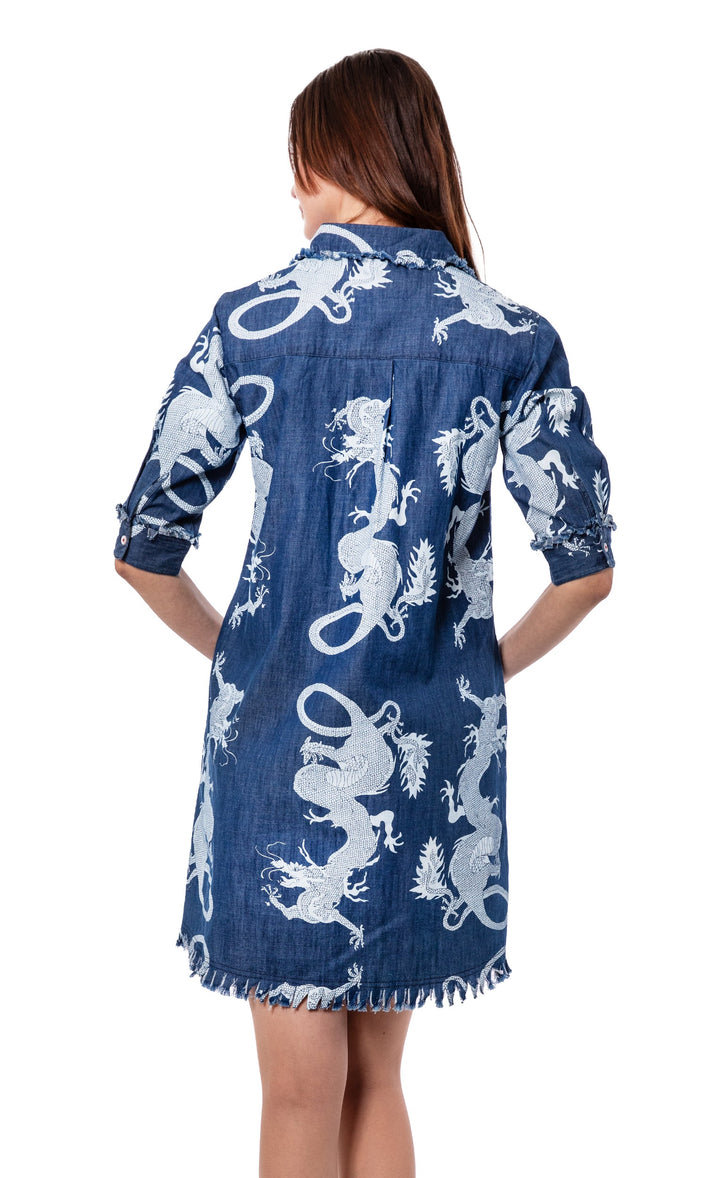 Dizzy-Lizzie Chatham Dress - Denim Dragon Print available at Barbara Katz