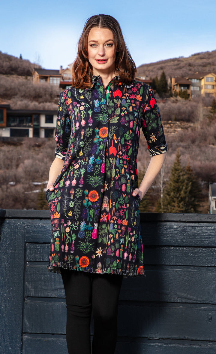 Chatham Dress - Black Botanical Print available at Barbara Katz