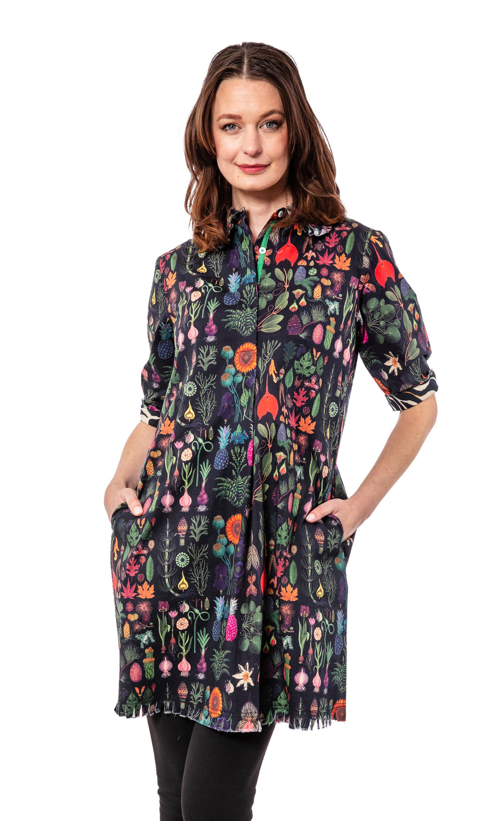 Chatham Dress - Black Botanical Print available at Barbara Katz