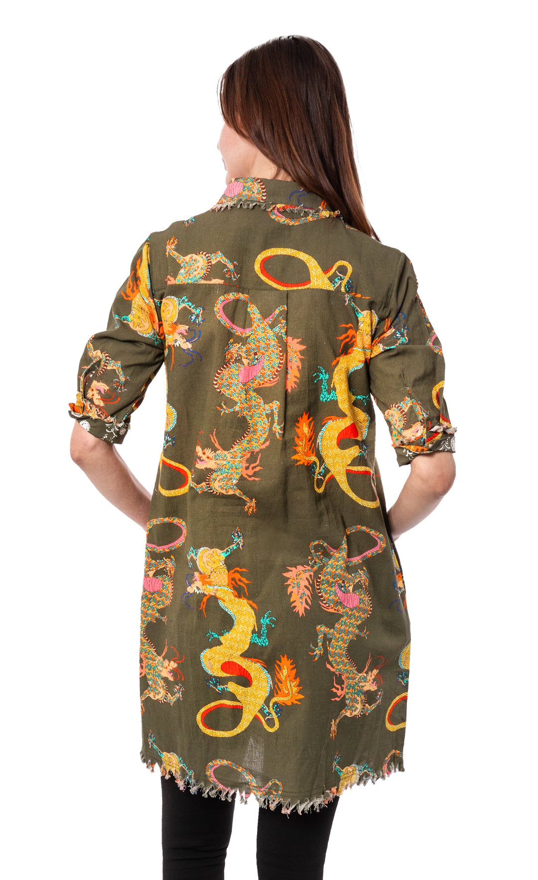 Dizzy-Lizzie Chatham Dress - Olive Dragon Print available at Barbara Katz