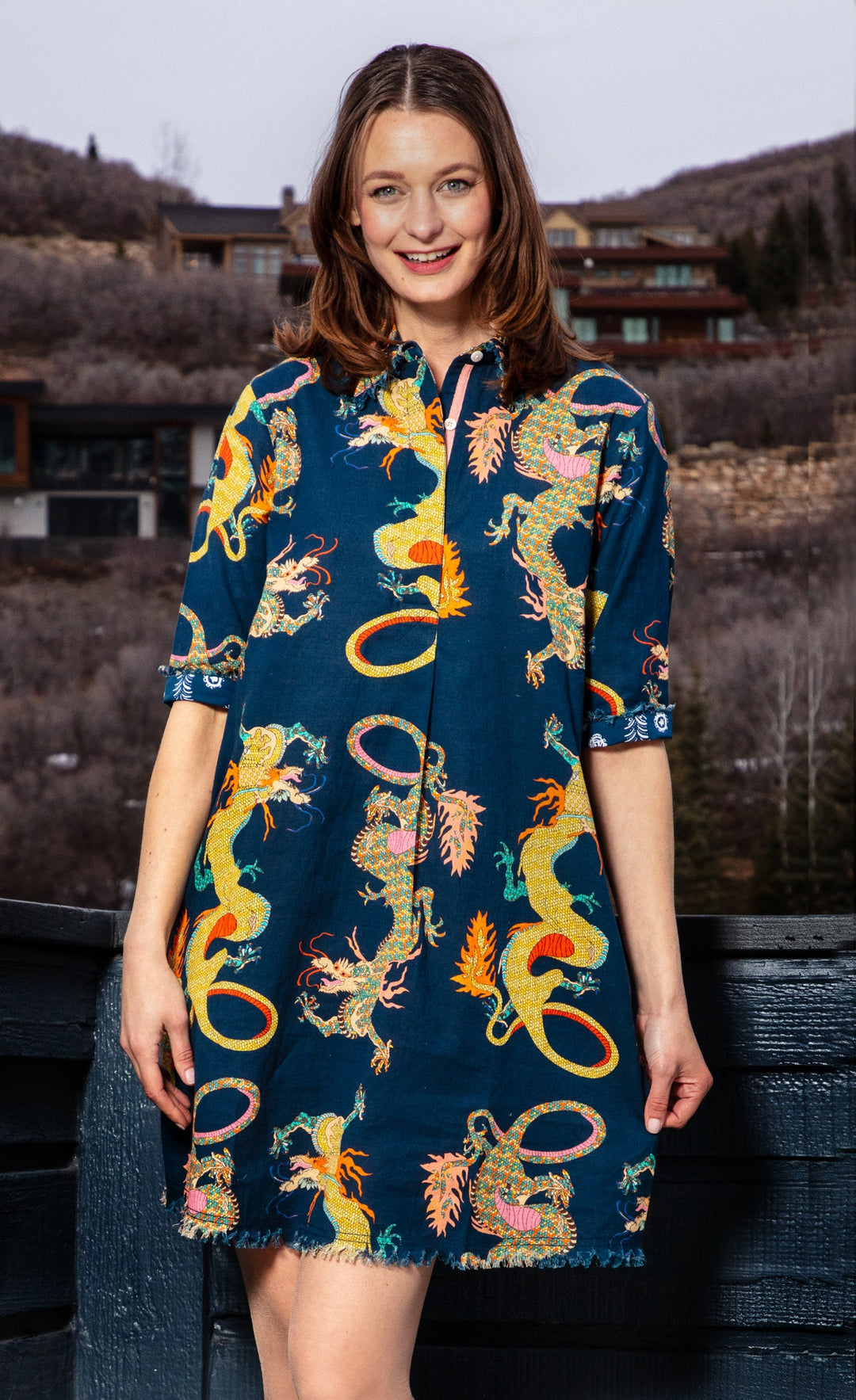 Dizzy-Lizzie Chatham Dress - Navy Dragon available at Barbara Katz