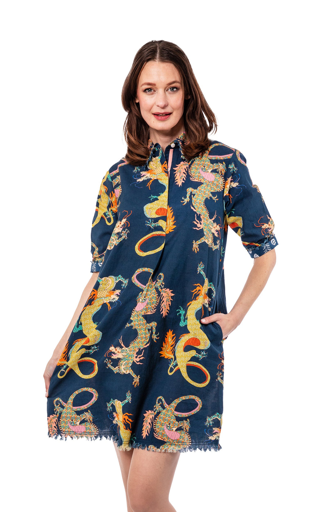 Dizzy-Lizzie Chatham Dress - Navy Dragon available at Barbara Katz
