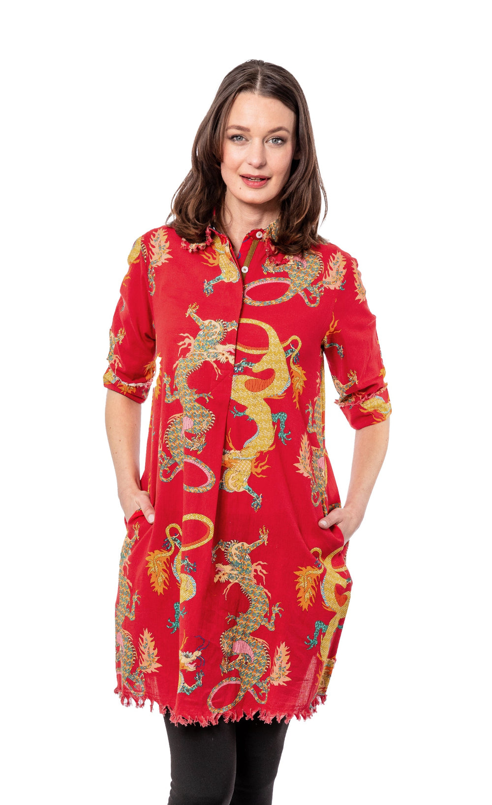 Dizzy-Lizzie Chatham Dress - Red Dragon Print available at Barbara Katz