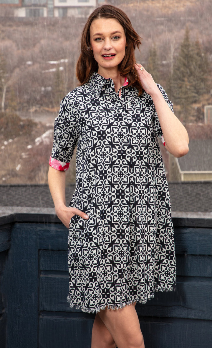 Dizzy-Lizzie Chatham Dress - Black White Geo available at Barbara Katz