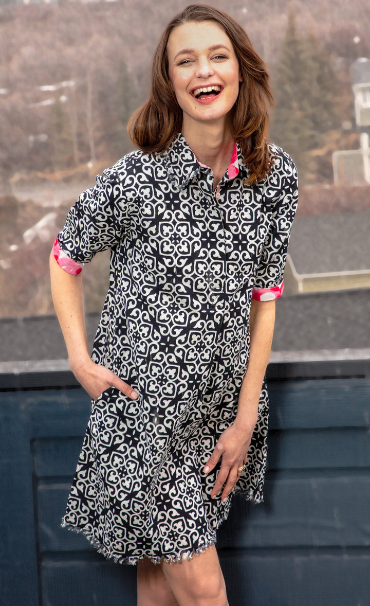 Dizzy-Lizzie Chatham Dress - Black White Geo available at Barbara Katz