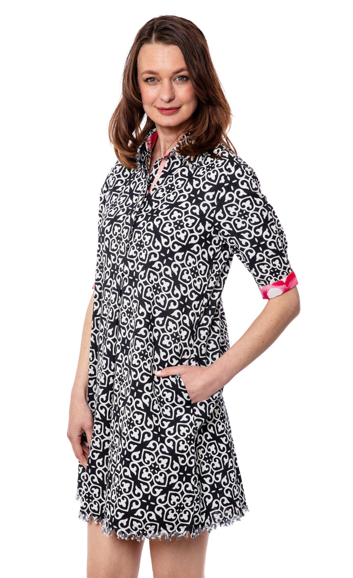 Dizzy-Lizzie Chatham Dress - Black White Geo available at Barbara Katz