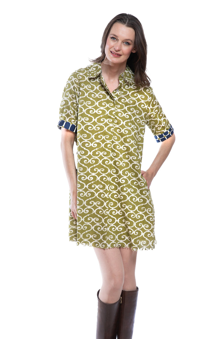 Dizzy-Lizzie Chatham Dress - Green Ivory Swirl Print available at Barbara Katz