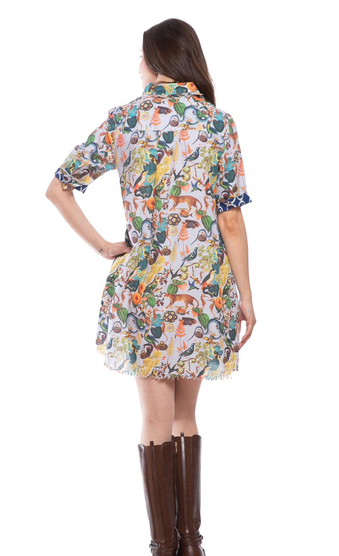 Dizzy-Lizzie Chatham Dress - Blue Flowers and Creatures Print available at Barbara Katz