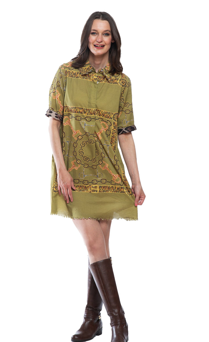 Dizzy-Lizzie Chatham Dress - Green Belt Print available at Barbara Katz