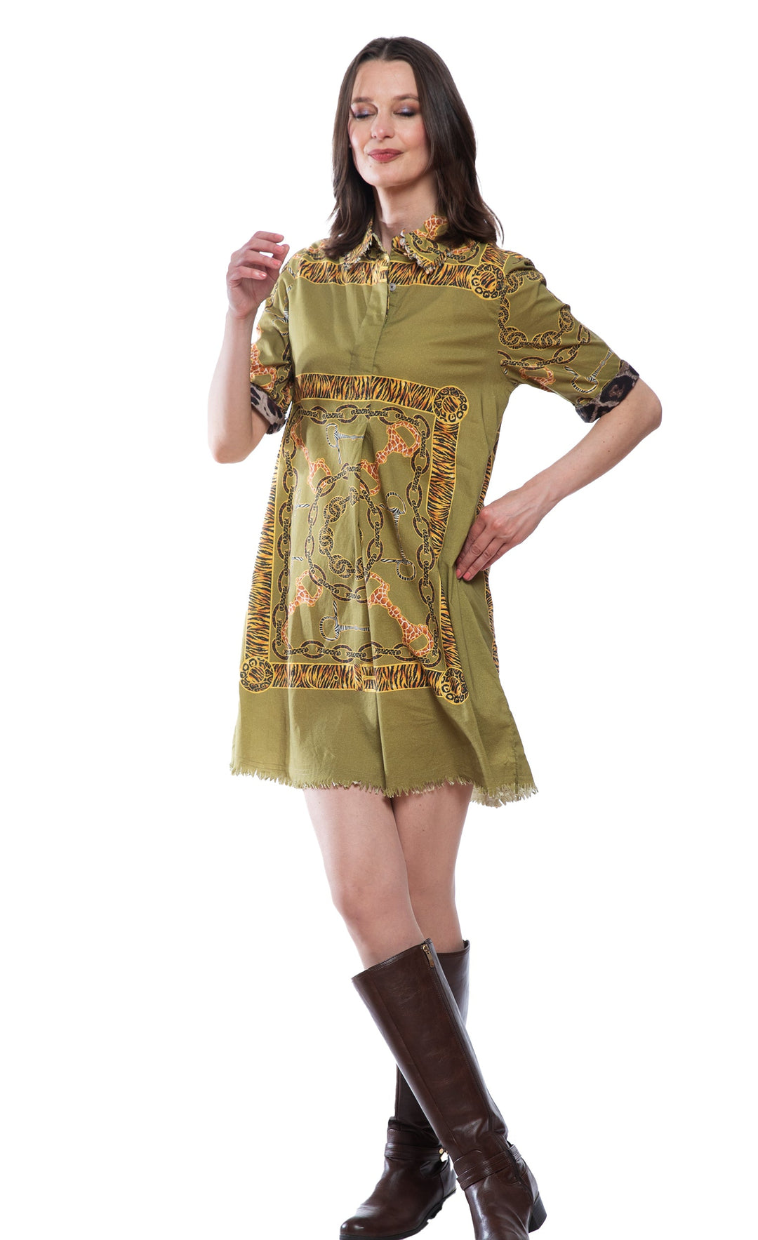 Dizzy-Lizzie Chatham Dress - Green Belt Print available at Barbara Katz