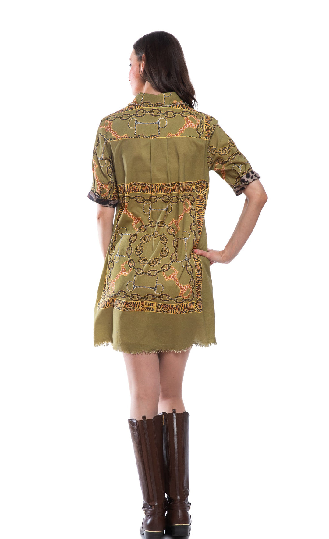 Dizzy-Lizzie Chatham Dress - Green Belt Print available at Barbara Katz