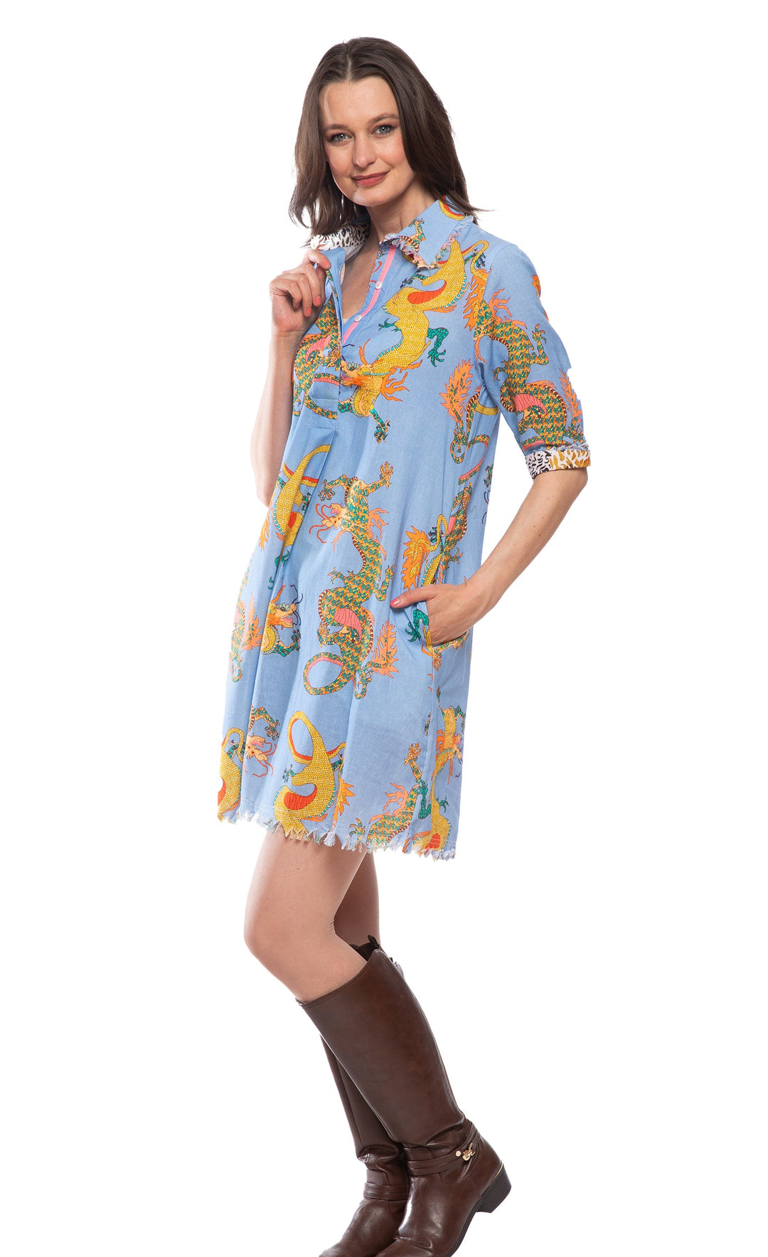 Dizzy-Lizzie Chatham Dress - Blue Dragon Print available at Barbara Katz