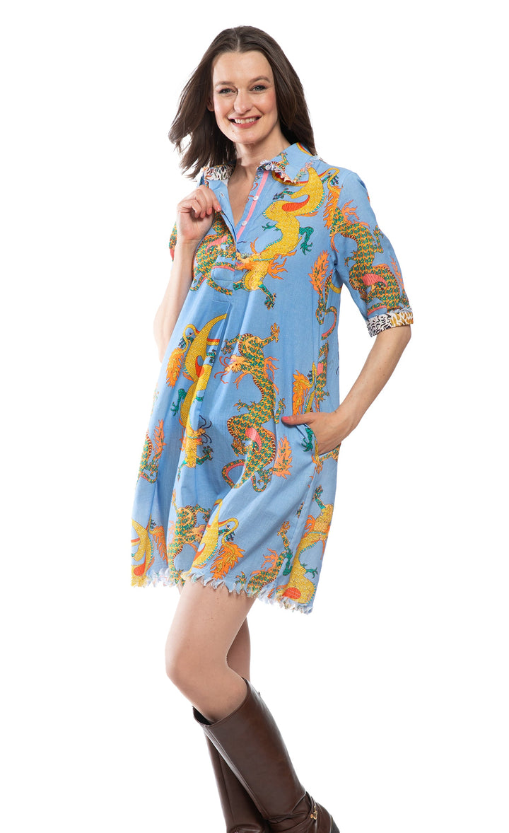Dizzy-Lizzie Chatham Dress - Blue Dragon Print available at Barbara Katz