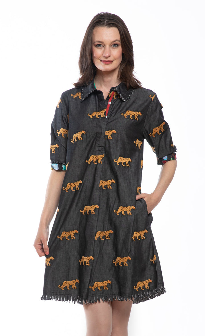 Dizzy-Lizzie Chatham Dress - Black Cheetah Embroidery available at Barbara Katz