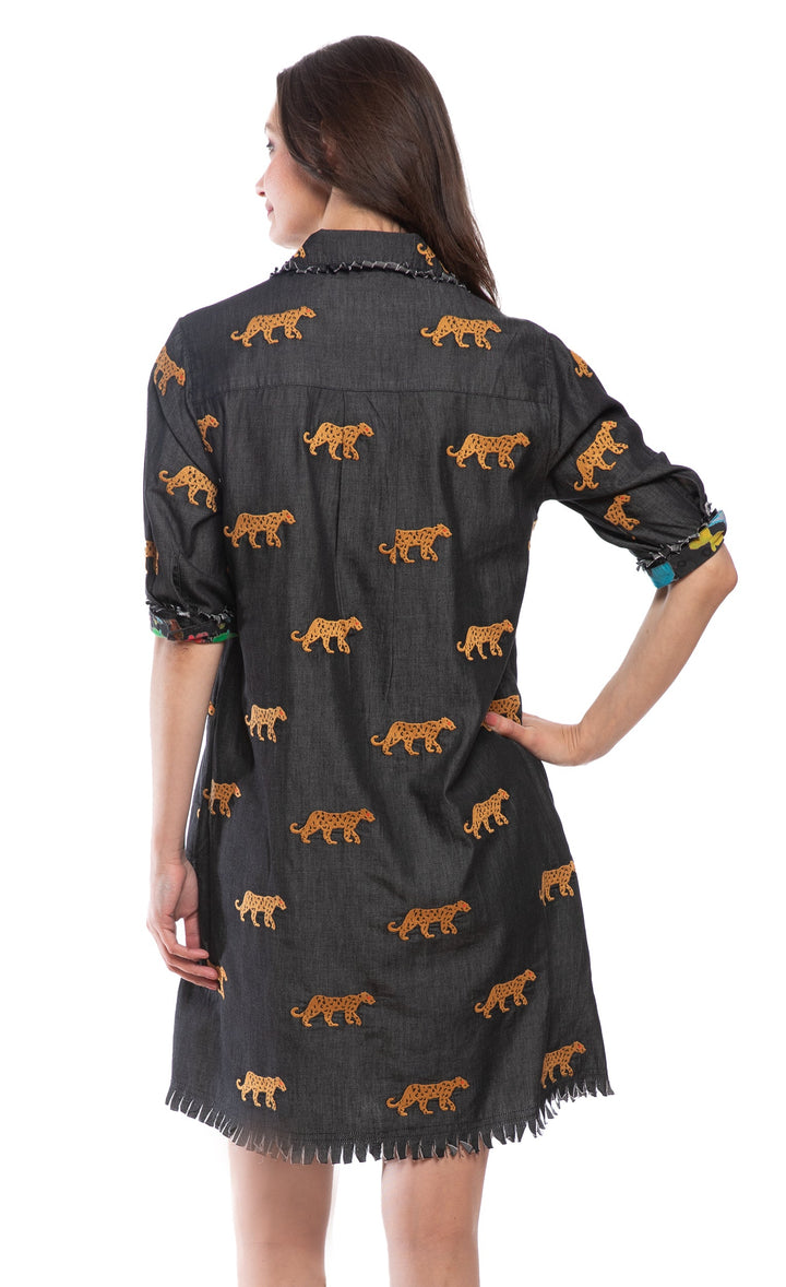 Dizzy-Lizzie Chatham Dress - Black Cheetah Embroidery available at Barbara Katz