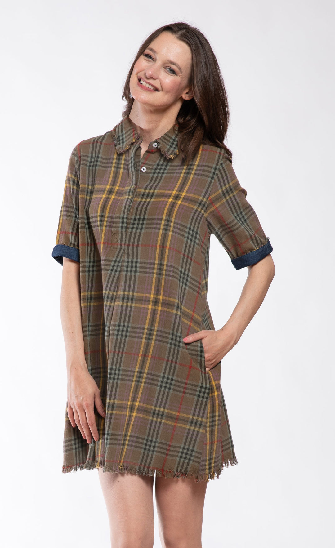 Dizzy-Lizzie Chatham Dress in Yarn-Dyed Tartan Plaid available at Barbara Katz