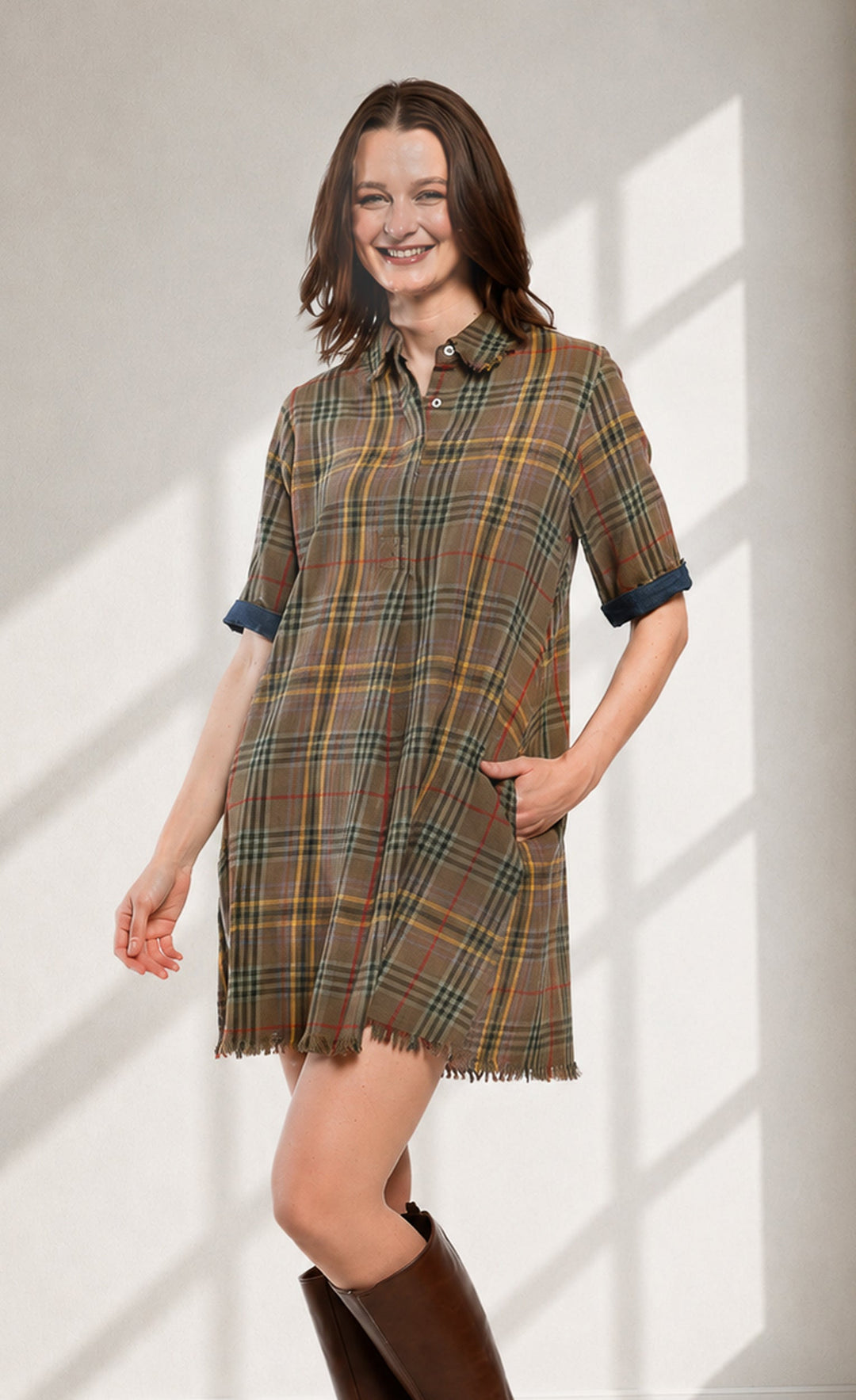 Dizzy-Lizzie Chatham Dress in Yarn-Dyed Tartan Plaid available at Barbara Katz